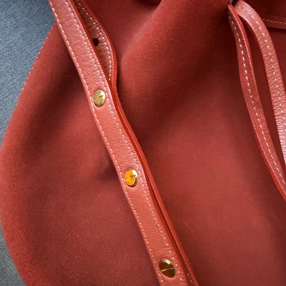 Mansur Gavriel Red Suede Drawstring Crossbody lik… - image 6